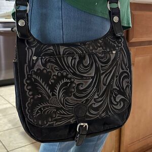 Patricia Nash (Black Tuscan) Black and Grey Embossed Shoulder Bag